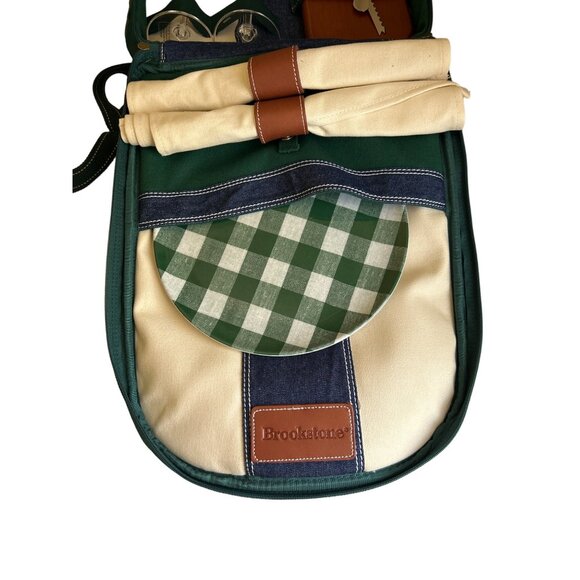 Brookstone Picnic Backpack Set With Accessories & Green Checkered Pattern - Picture 6 of 10
